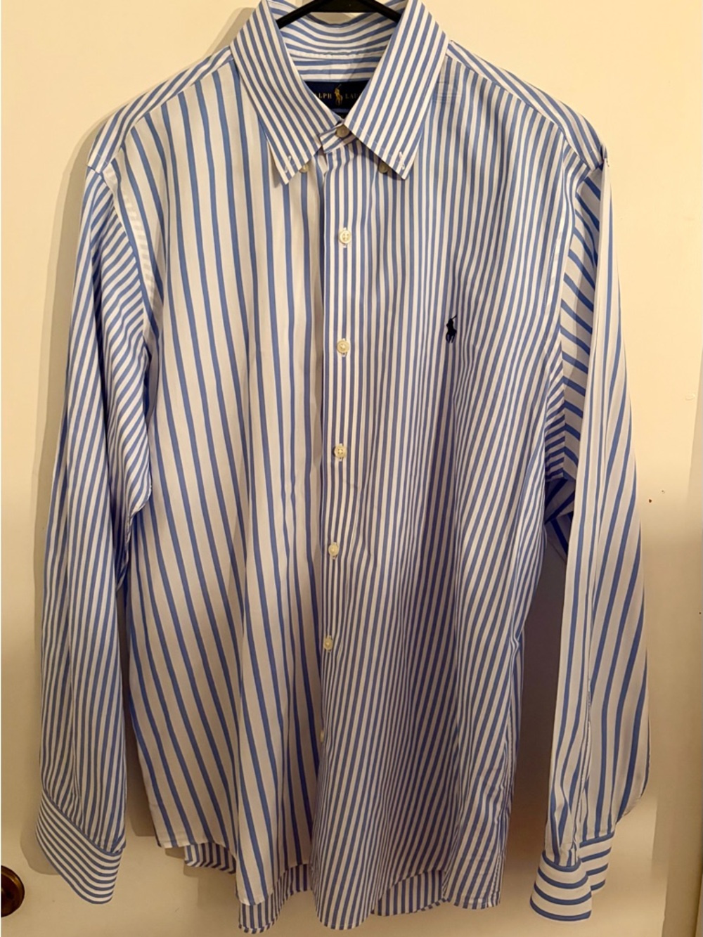 Ralph Lauren Blue and White Vertical Stripe Dress Shirt